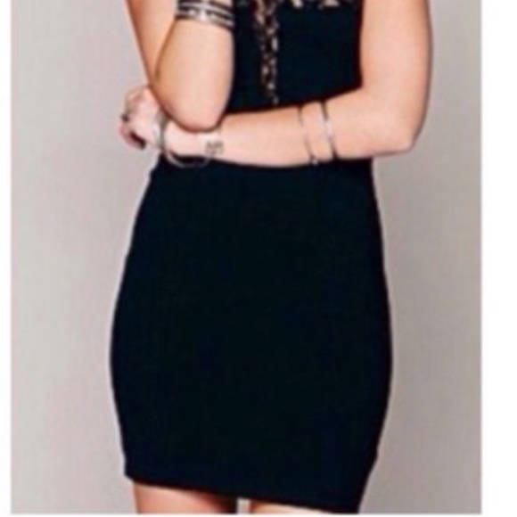 FREE PEOPLE BLACK LACE ABD LYCRA BODYCON DRESS   LARGE - Picture 11 of 11